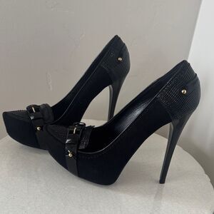 Gianmarco Lorenzi Elegant Black Leather Hi Heels Stiletto Made in Italy Size 36